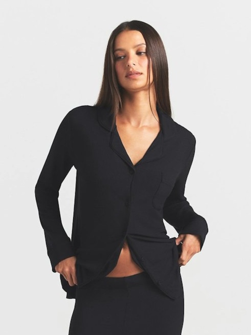 SKIMS Black Long-Sleeve Pajama Top